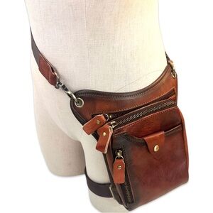 Genuine Leather Tactical Leg Bag Pouch Messenger Hip Bumbag Waist Pack NWOT